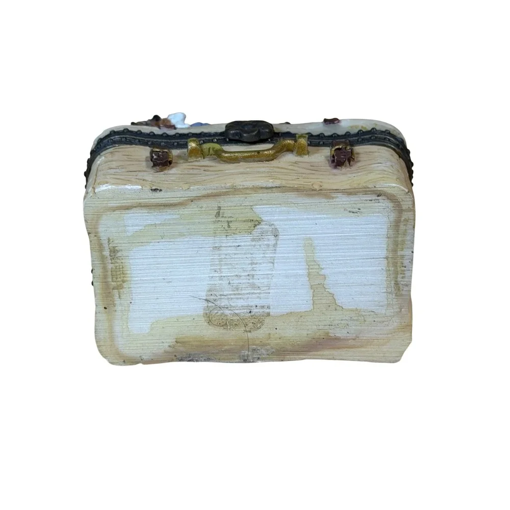 Teddy‎ Bear on Suitcase Resin Hinged Trinket Box Figurine Brown Cream Vintage